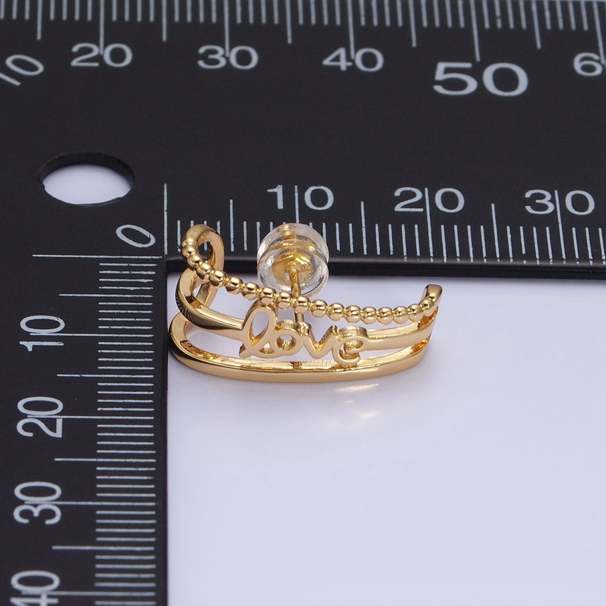 16K Gold Filled Triple Bar "love" Cursive Script Dotted 20mm Stud Earrings Set in Gold & Silver | AD1279 AD1280