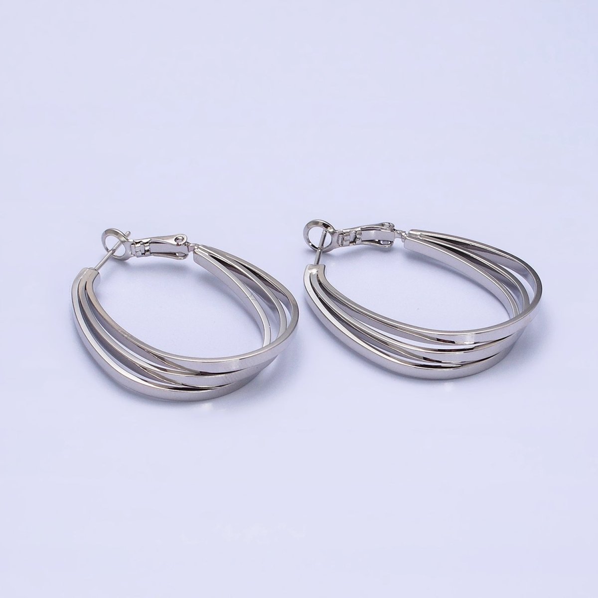 16K Gold Filled Triple Bar Oblong Geometric Hinge Hoop Earrings in Gold & Silver | AD879 AD880