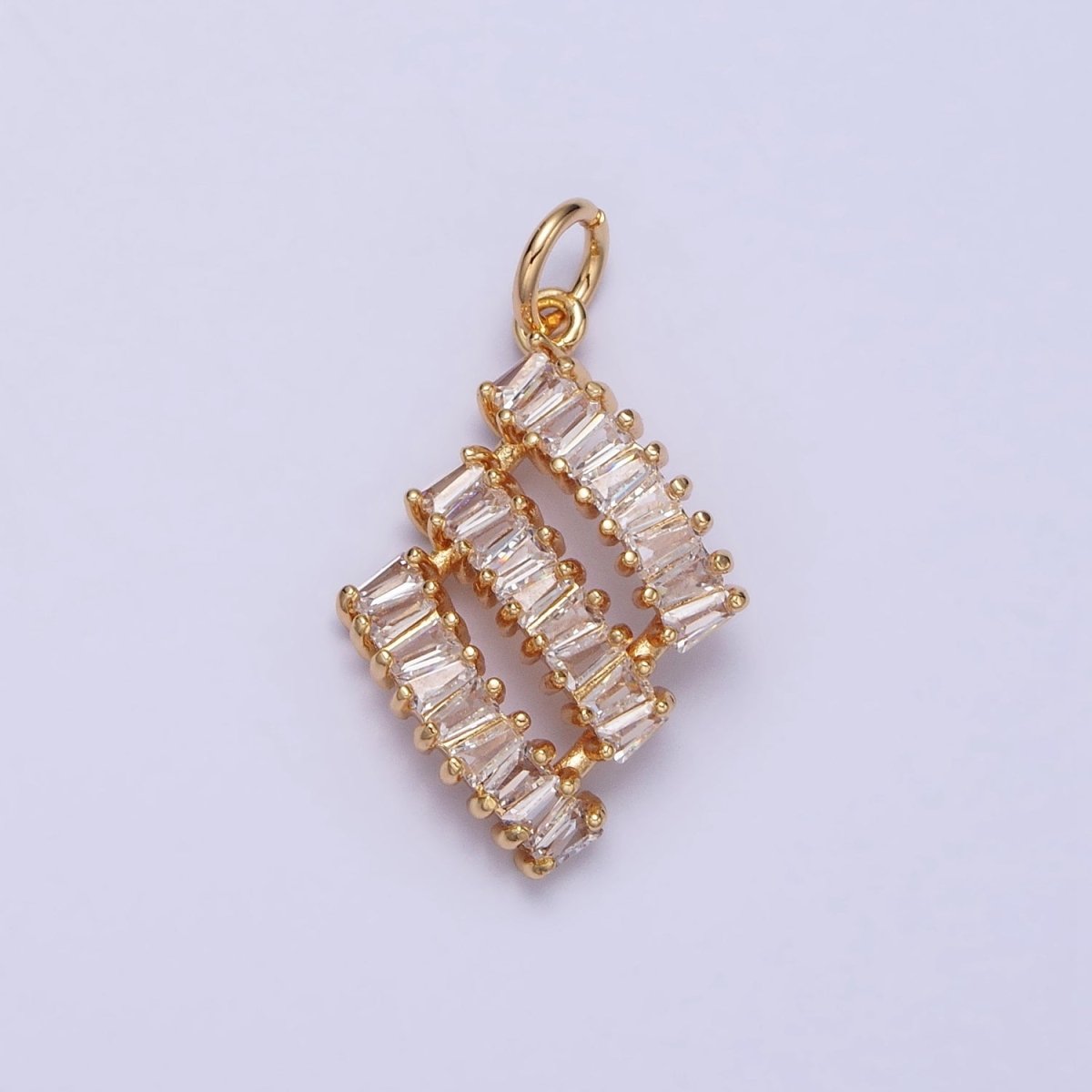 16K Gold Filled Triple Clear CZ Baguette Lined Add-On Charm in Gold & Silver | AC1197 AC1198