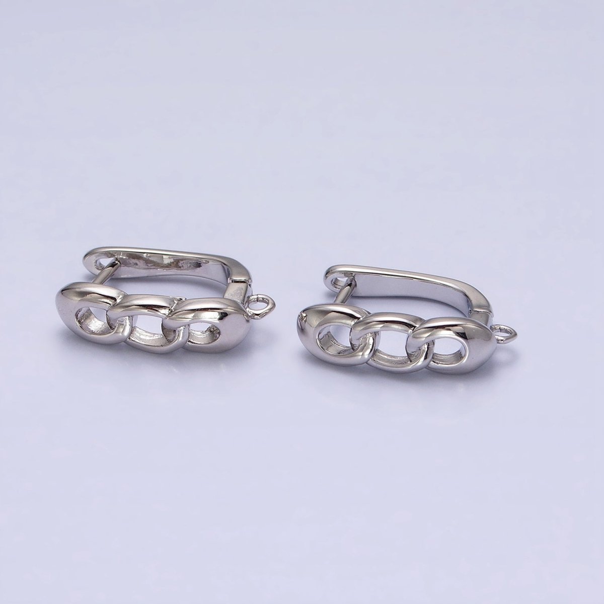 16K Gold Filled Triple Curb Link Open Loop English Lock Earrings Supply in Silver & Gold | Z-282 Z-375