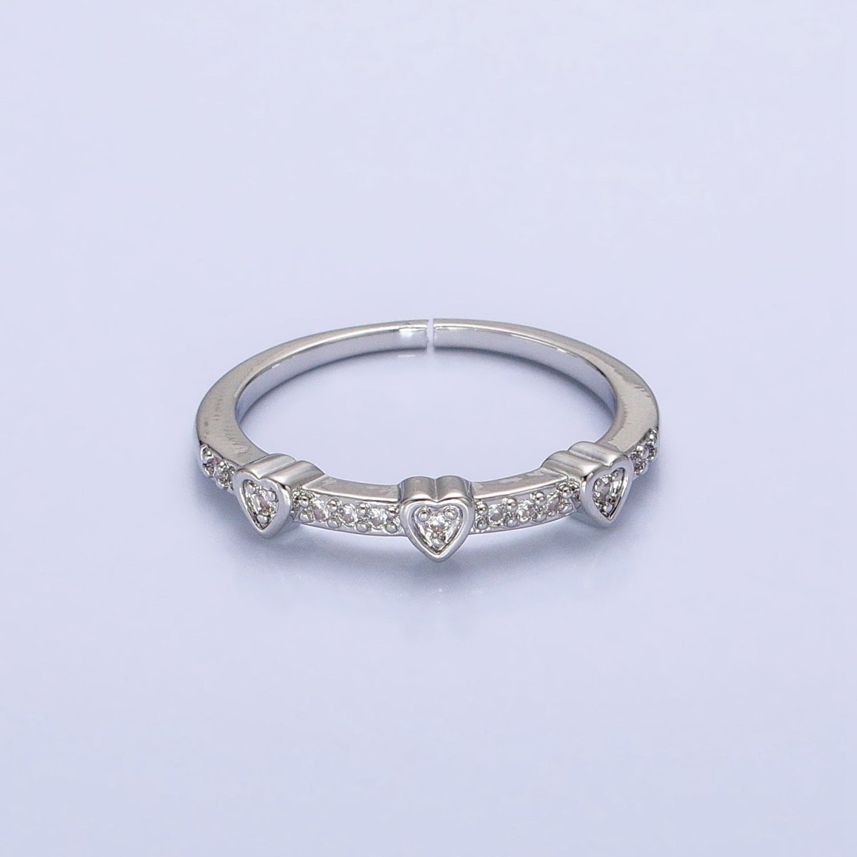 16K Gold Filled Triple Heart Micro Paved CZ Adjustable Ring in Gold & Silver | O-1924 O-1925
