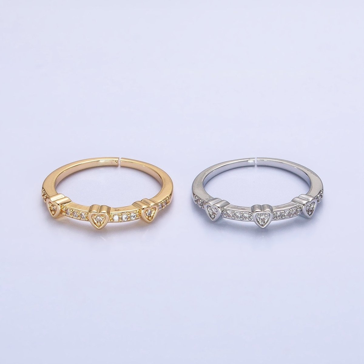 16K Gold Filled Triple Heart Micro Paved CZ Adjustable Ring in Gold & Silver | O-1924 O-1925
