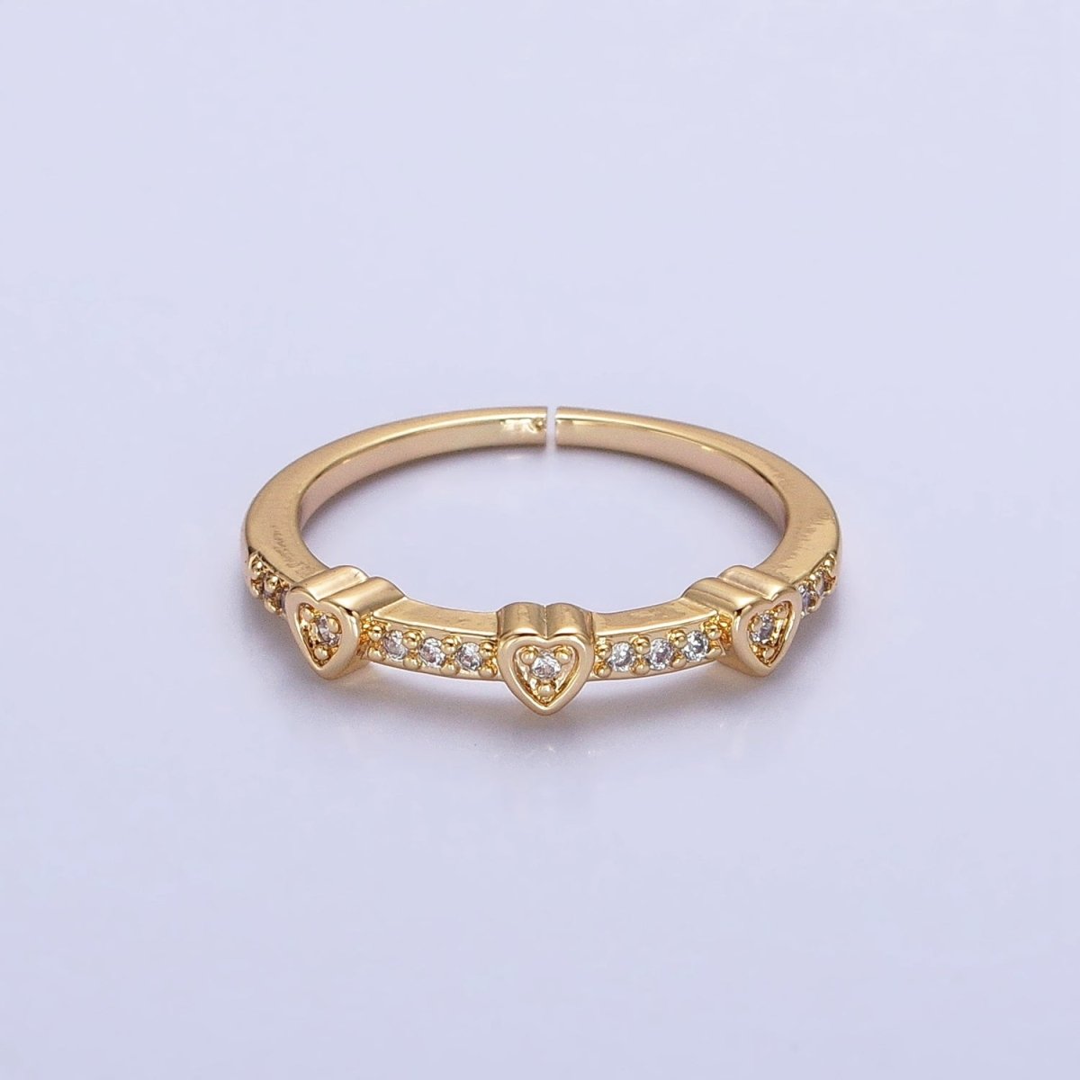 16K Gold Filled Triple Heart Micro Paved CZ Adjustable Ring in Gold & Silver | O-1924 O-1925