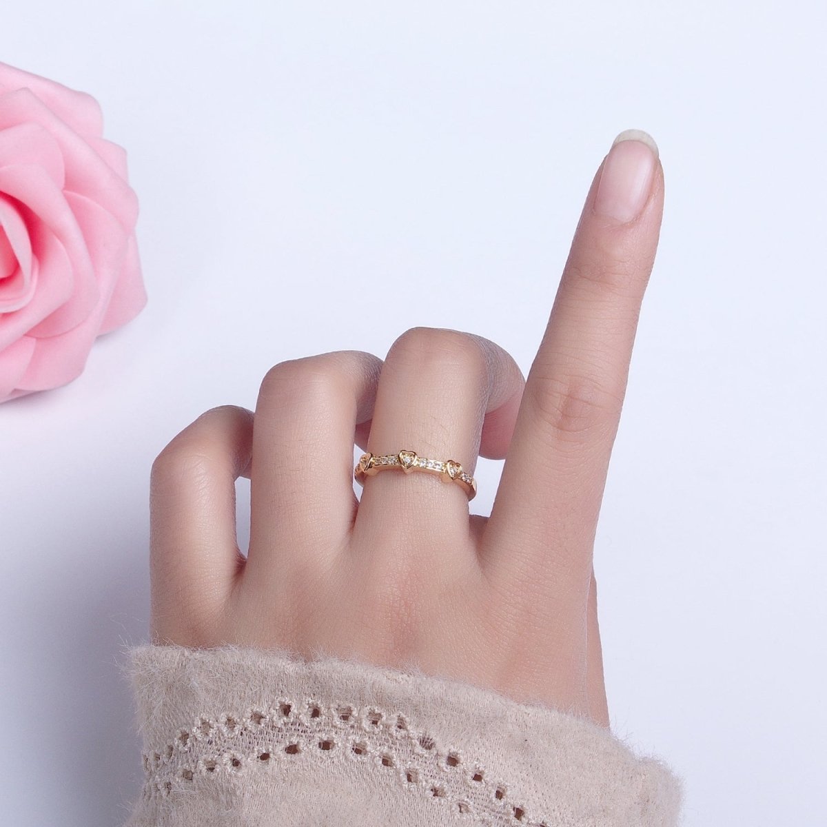 16K Gold Filled Triple Heart Micro Paved CZ Adjustable Ring in Gold & Silver | O-1924 O-1925