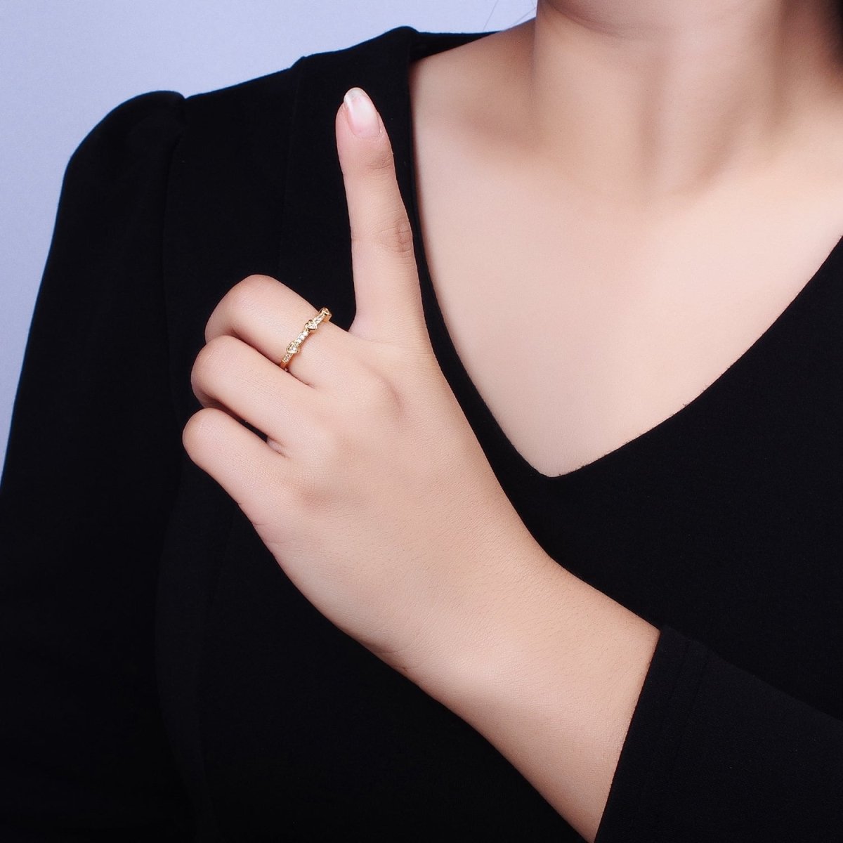 16K Gold Filled Triple Heart Micro Paved CZ Adjustable Ring in Gold & Silver | O-1924 O-1925