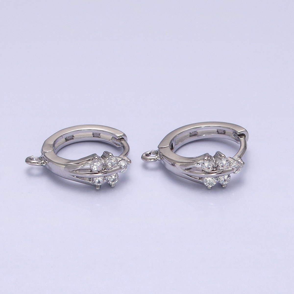 16K Gold Filled Triple Lined CZ 15mm Open Loop Huggie Earrings Supply in Silver & Gold | Z-281 Z-383
