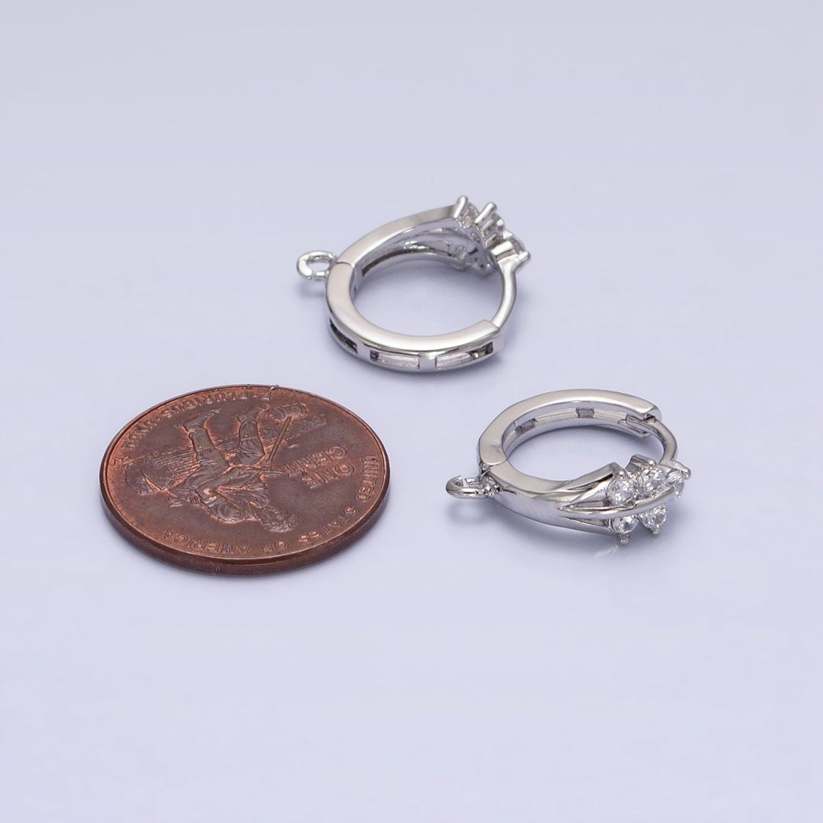 16K Gold Filled Triple Lined CZ 15mm Open Loop Huggie Earrings Supply in Silver & Gold | Z-281 Z-383