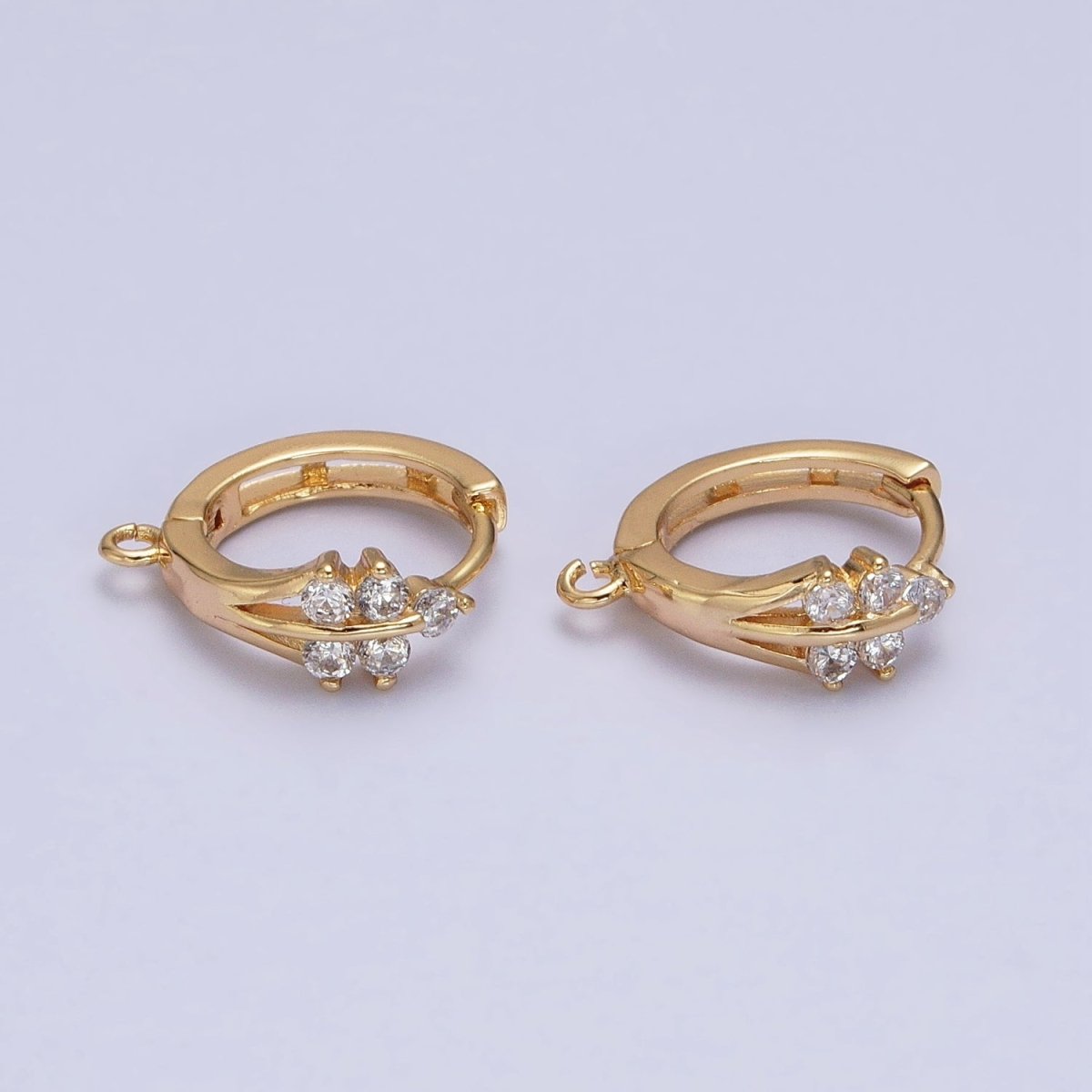 16K Gold Filled Triple Lined CZ 15mm Open Loop Huggie Earrings Supply in Silver & Gold | Z-281 Z-383