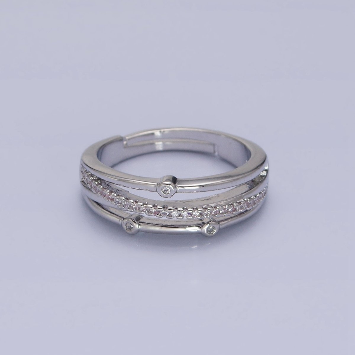 16K Gold Filled Triple Micro Paved CZ Clear Dotted Dainty Ring in Gold & Silver | O-1896 O-1897