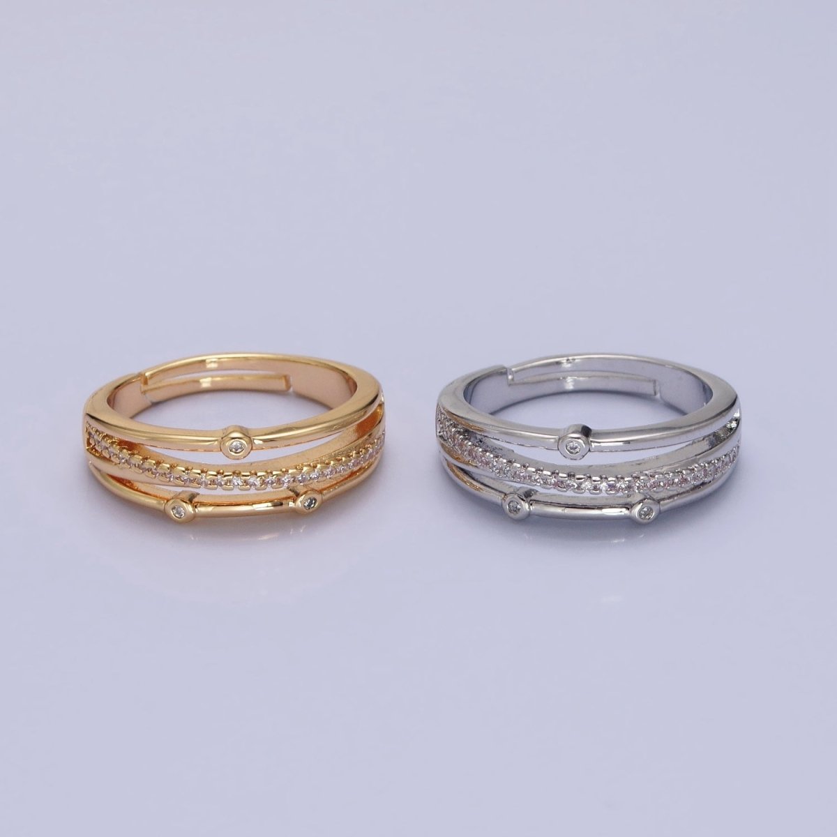 16K Gold Filled Triple Micro Paved CZ Clear Dotted Dainty Ring in Gold & Silver | O-1896 O-1897