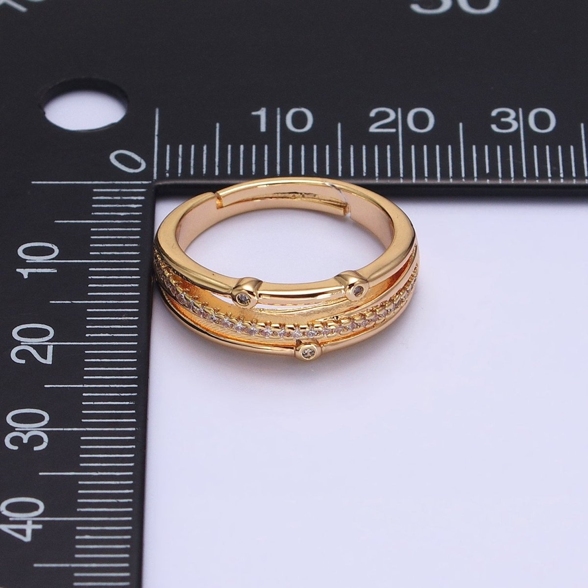 16K Gold Filled Triple Micro Paved CZ Clear Dotted Dainty Ring in Gold & Silver | O-1896 O-1897