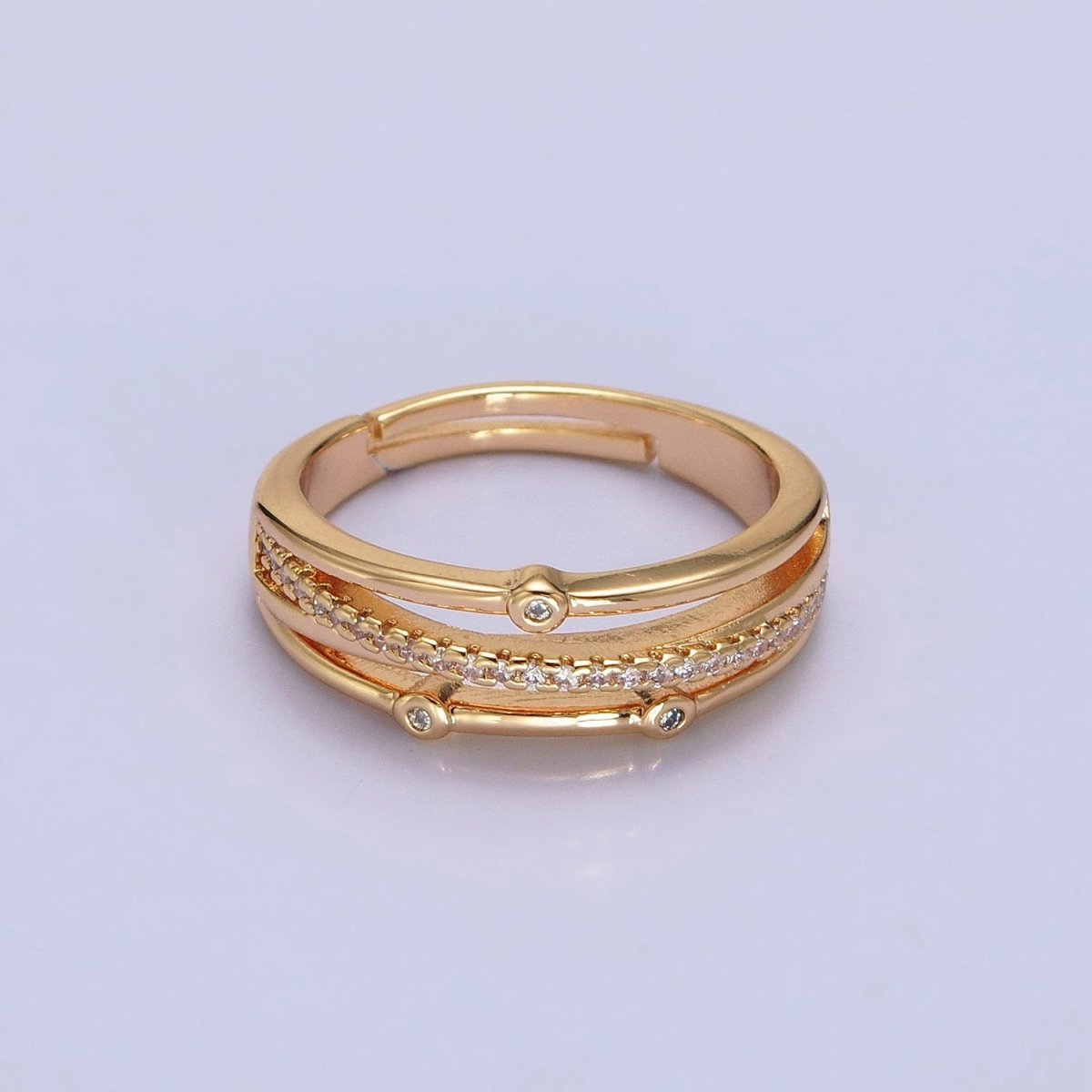 16K Gold Filled Triple Micro Paved CZ Clear Dotted Dainty Ring in Gold & Silver | O-1896 O-1897