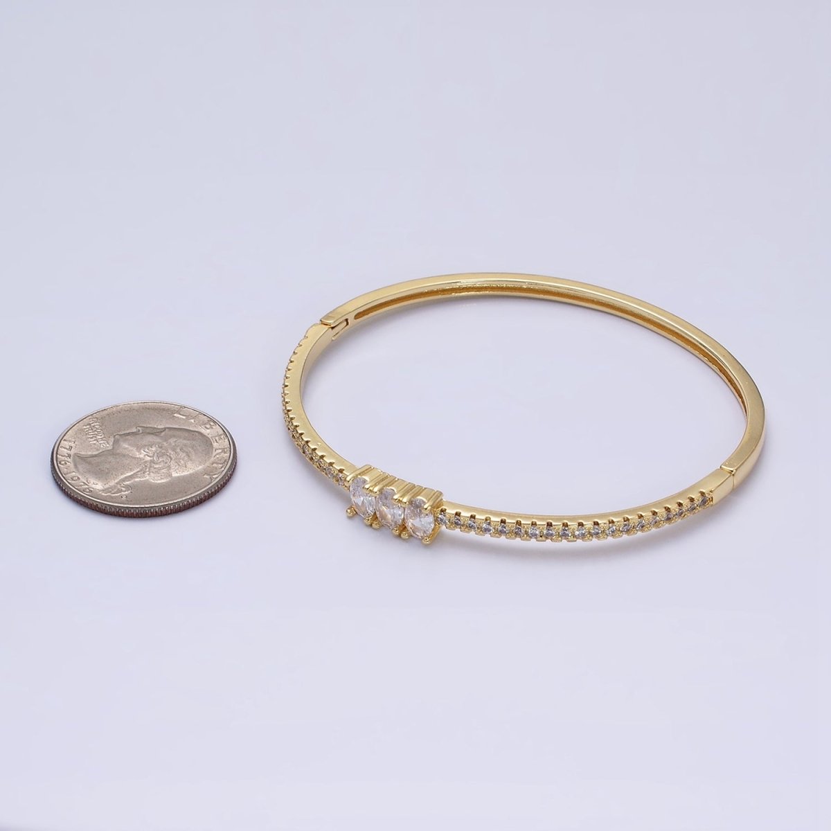 16K Gold Filled Triple Oval CZ Micro Paved CZ Stackable Hinge Bangle Bracelet | WA-1756 Clearance Pricing - DLUXCA