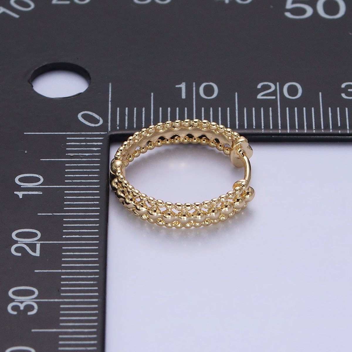 16K Gold Filled Triple Round Beaded Bubble Band 17mm Hoop Earrings | AD1355 - DLUXCA