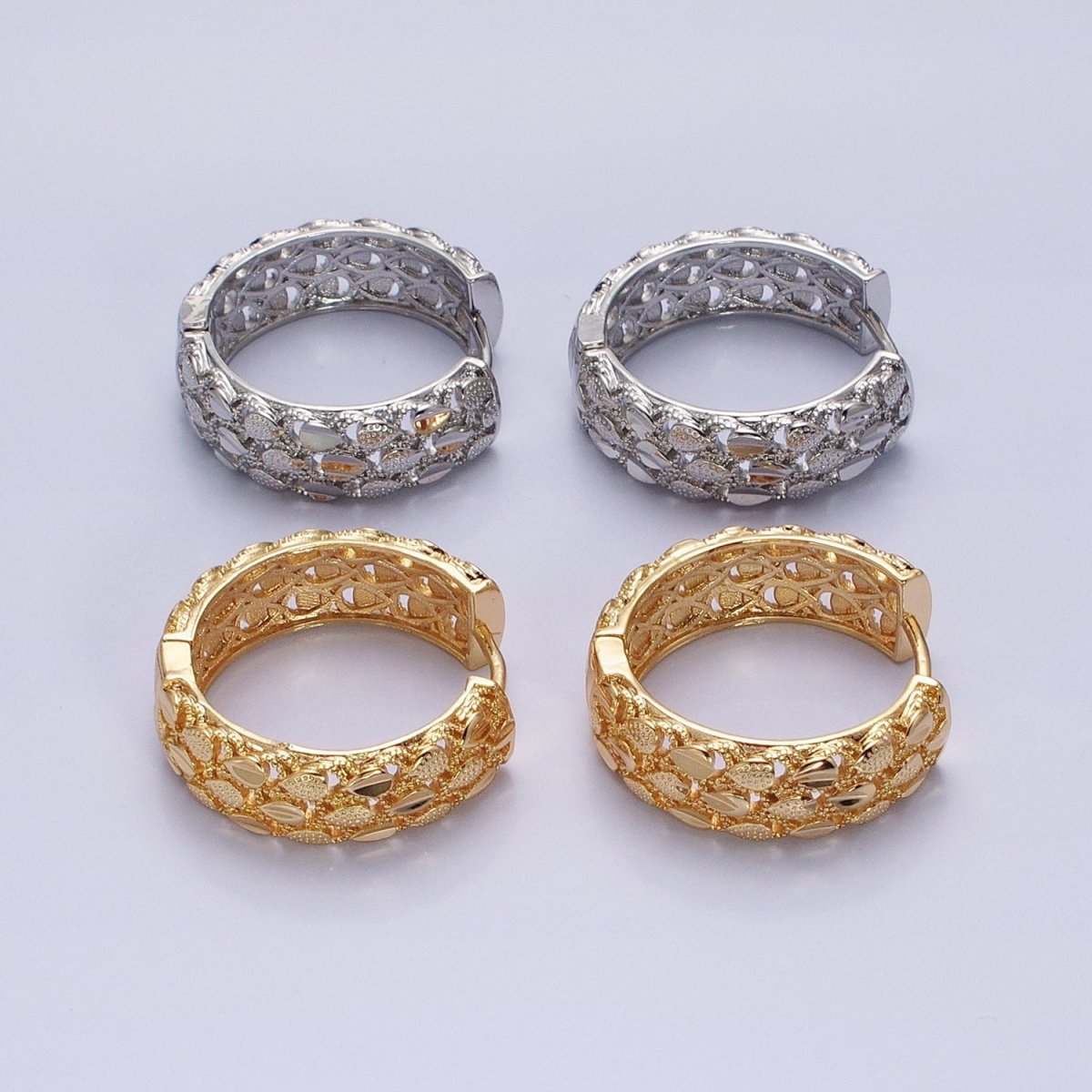16K Gold Filled Triple Teardrop Textured 28mm Hoop Earrings in Gold & Silver | AB1557 AB1558