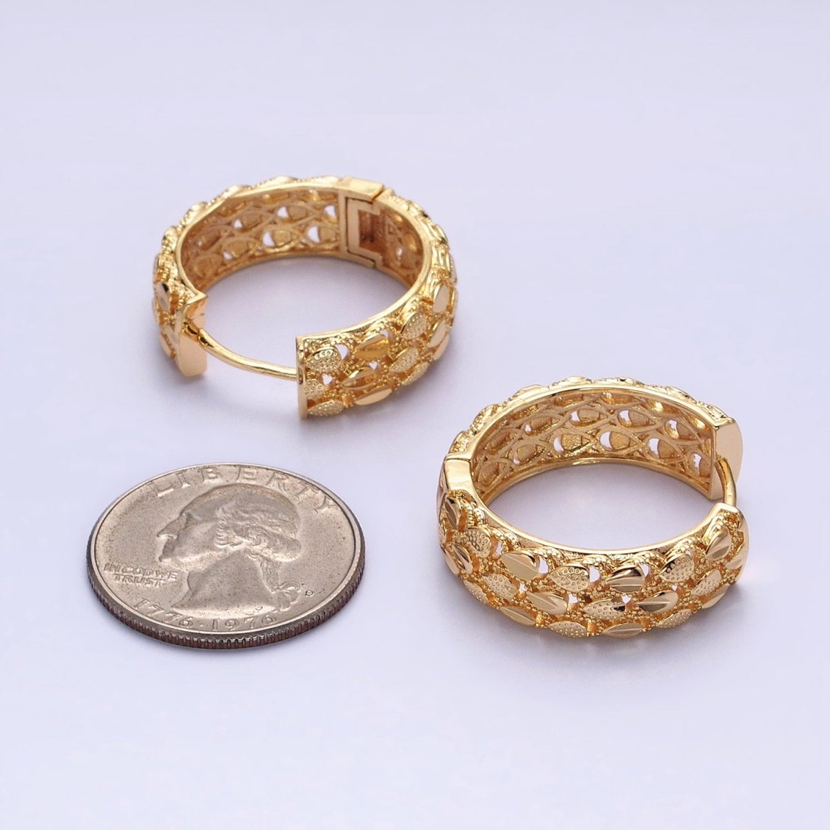 16K Gold Filled Triple Teardrop Textured 28mm Hoop Earrings in Gold & Silver | AB1557 AB1558