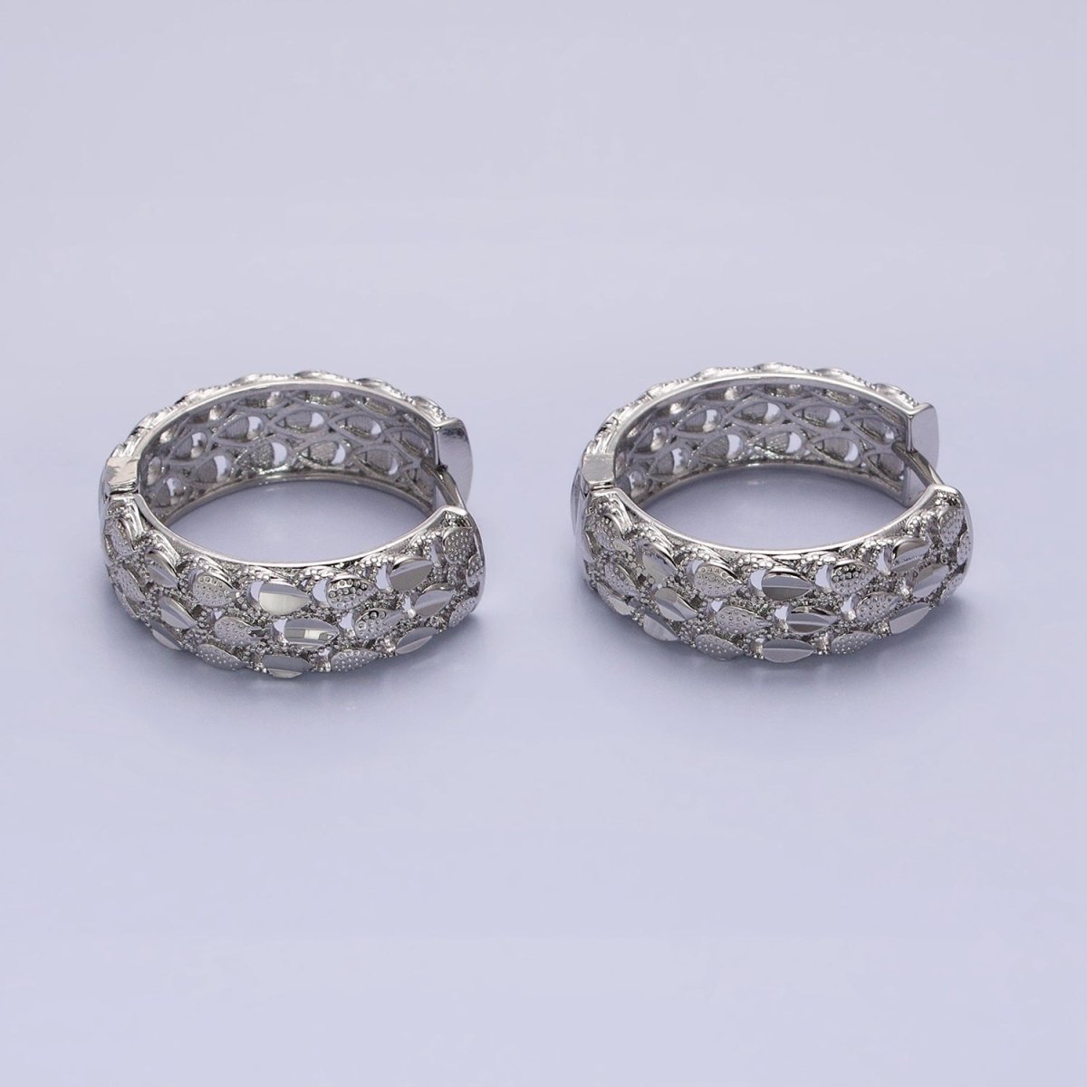 16K Gold Filled Triple Teardrop Textured 28mm Hoop Earrings in Gold & Silver | AB1557 AB1558