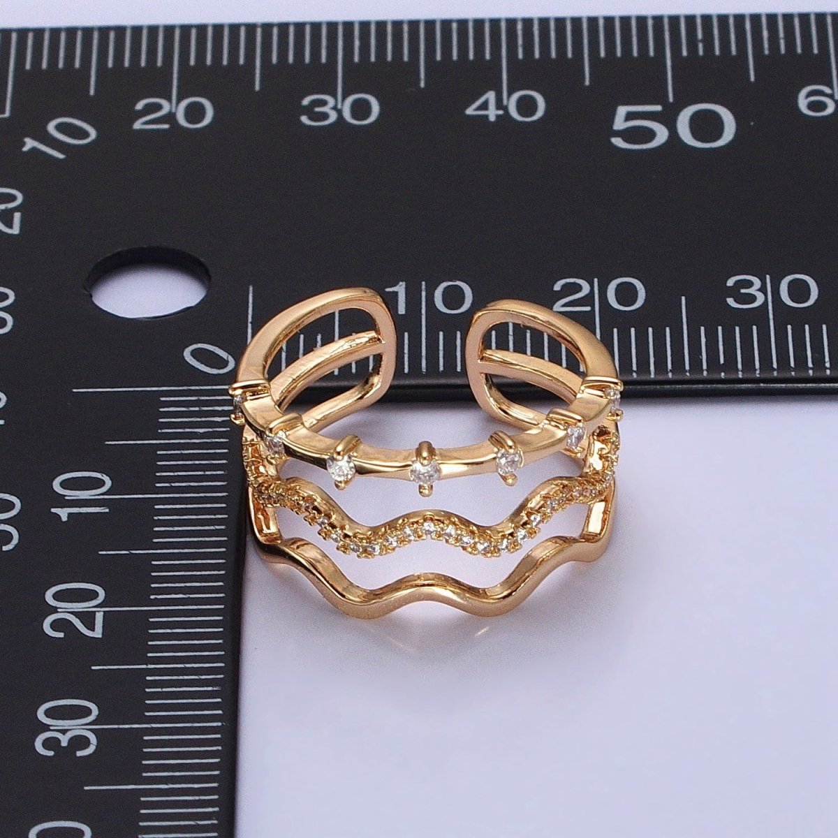 16K Gold Filled Triple Wavy Micro Paved CZ Dotted Band Ring in Gold & Silver | O1795 O1796