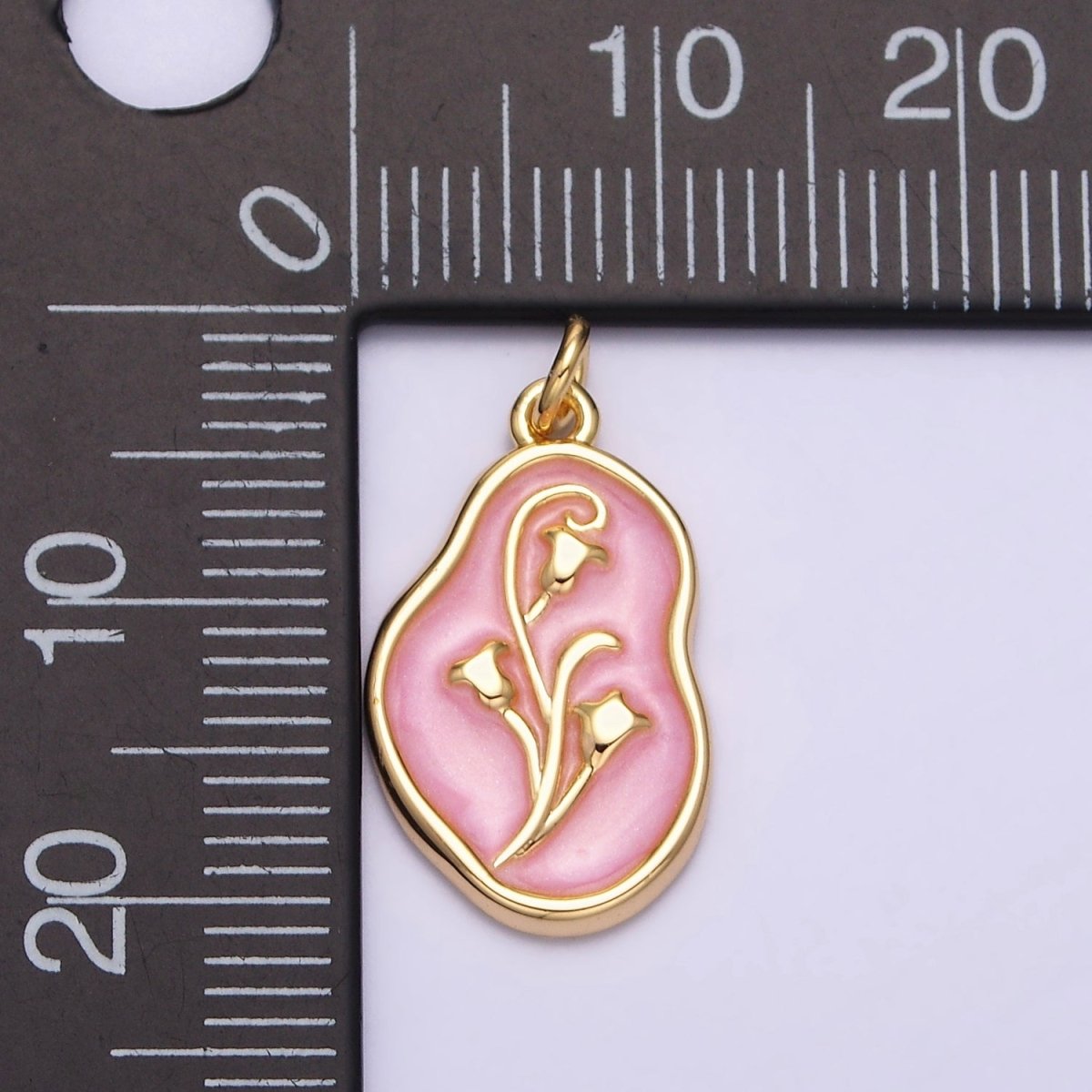 16K Gold Filled Tulip April Birth Flower White, Pink, Blue Sparkly Enamel Abstract Charm | AC1117 - AC1122
