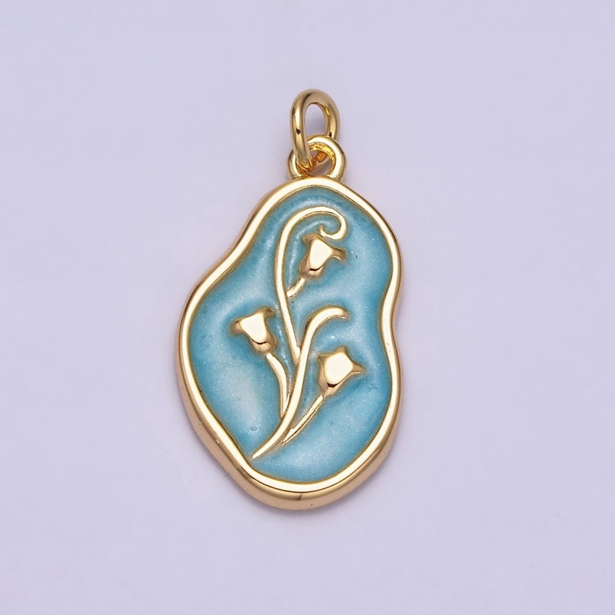 16K Gold Filled Tulip April Birth Flower White, Pink, Blue Sparkly Enamel Abstract Charm | AC1117 - AC1122