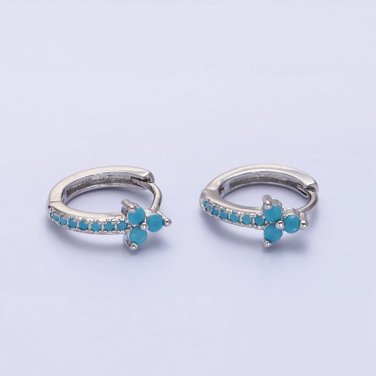 16K Gold Filled Turquoise Lined Arrow Triple Flower 11mm Cartilage Huggie Earrings in Gold & Silver | AB1474 AB1475