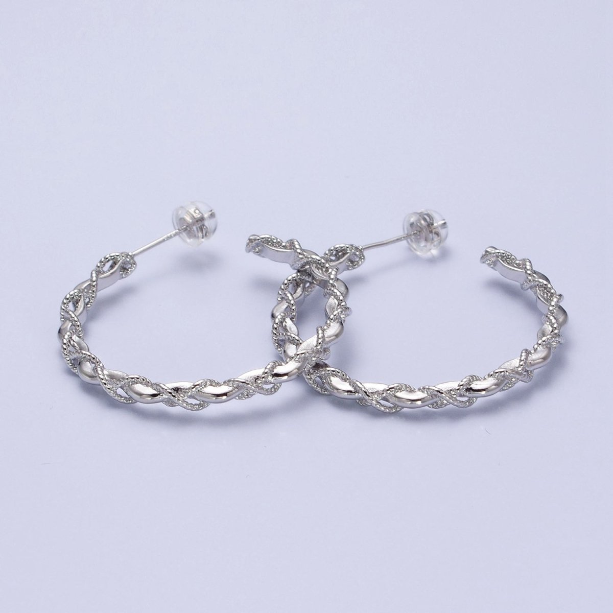 16K Gold Filled Twisted Rope Wavy Geometric C-Shaped Hoops in Gold & Silver | AB735 AB736