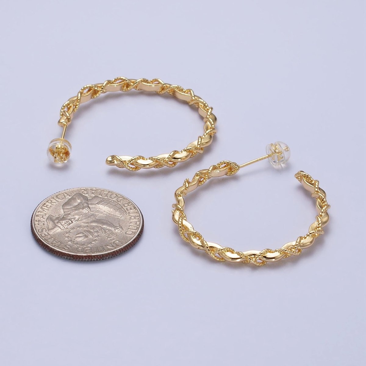 16K Gold Filled Twisted Rope Wavy Geometric C-Shaped Hoops in Gold & Silver | AB735 AB736