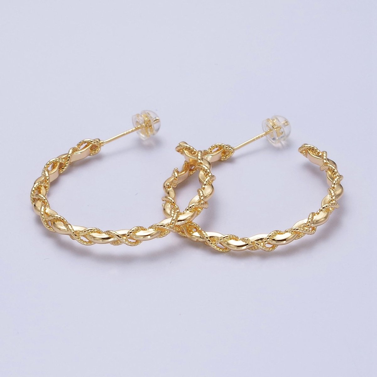 16K Gold Filled Twisted Rope Wavy Geometric C-Shaped Hoops in Gold & Silver | AB735 AB736