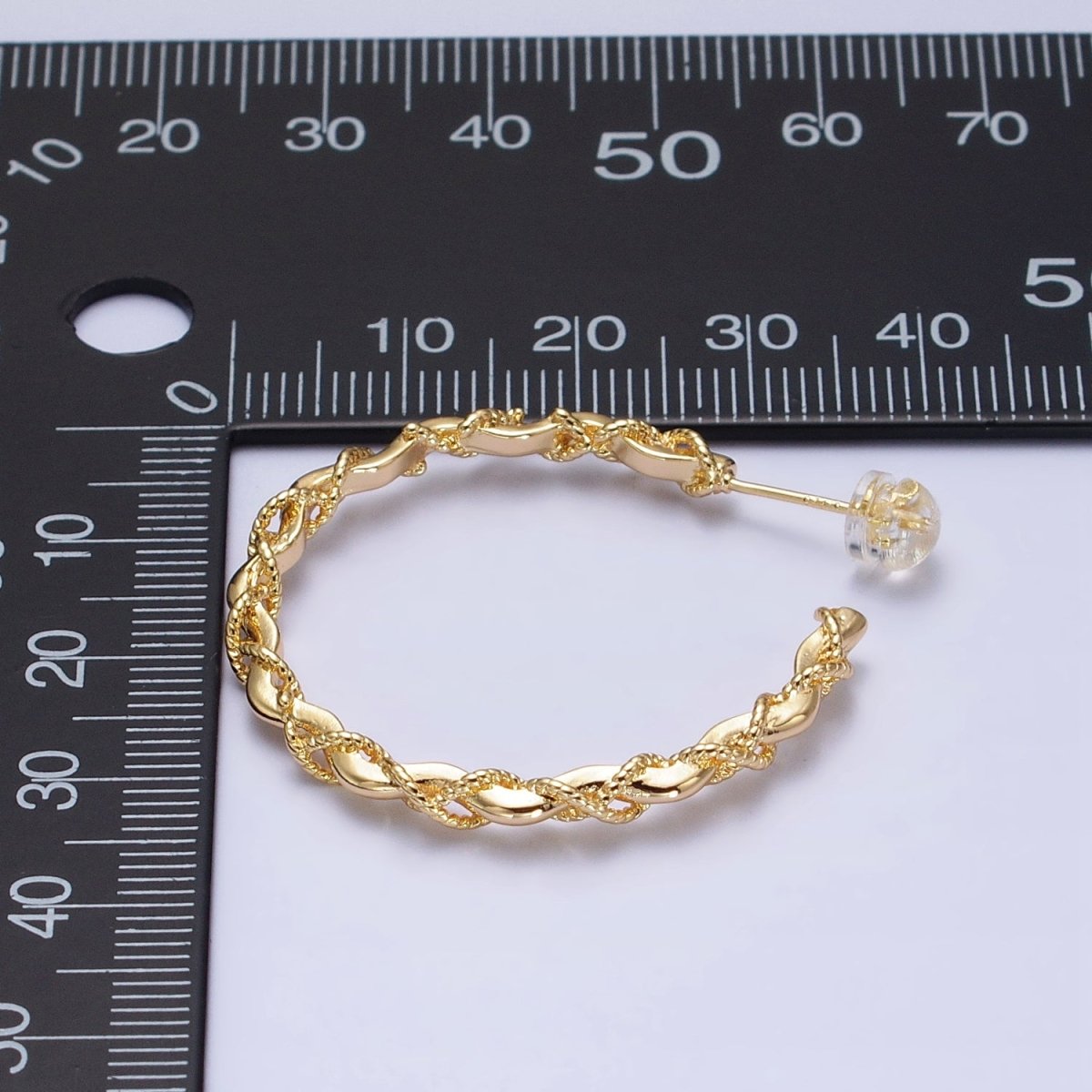 16K Gold Filled Twisted Rope Wavy Geometric C-Shaped Hoops in Gold & Silver | AB735 AB736