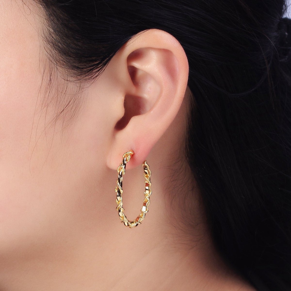 16K Gold Filled Twisted Rope Wavy Geometric C-Shaped Hoops in Gold & Silver | AB735 AB736