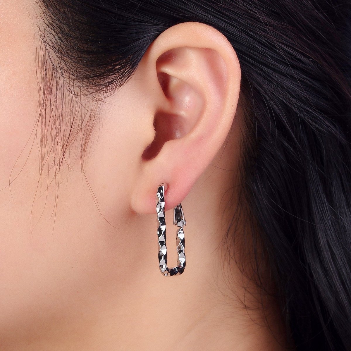 16K Gold Filled U-Shaped 30mm, 40mm Dented Geometric Hinge Hoop Earrings in Gold & Silver | AB143 AB187, AD800 AD801