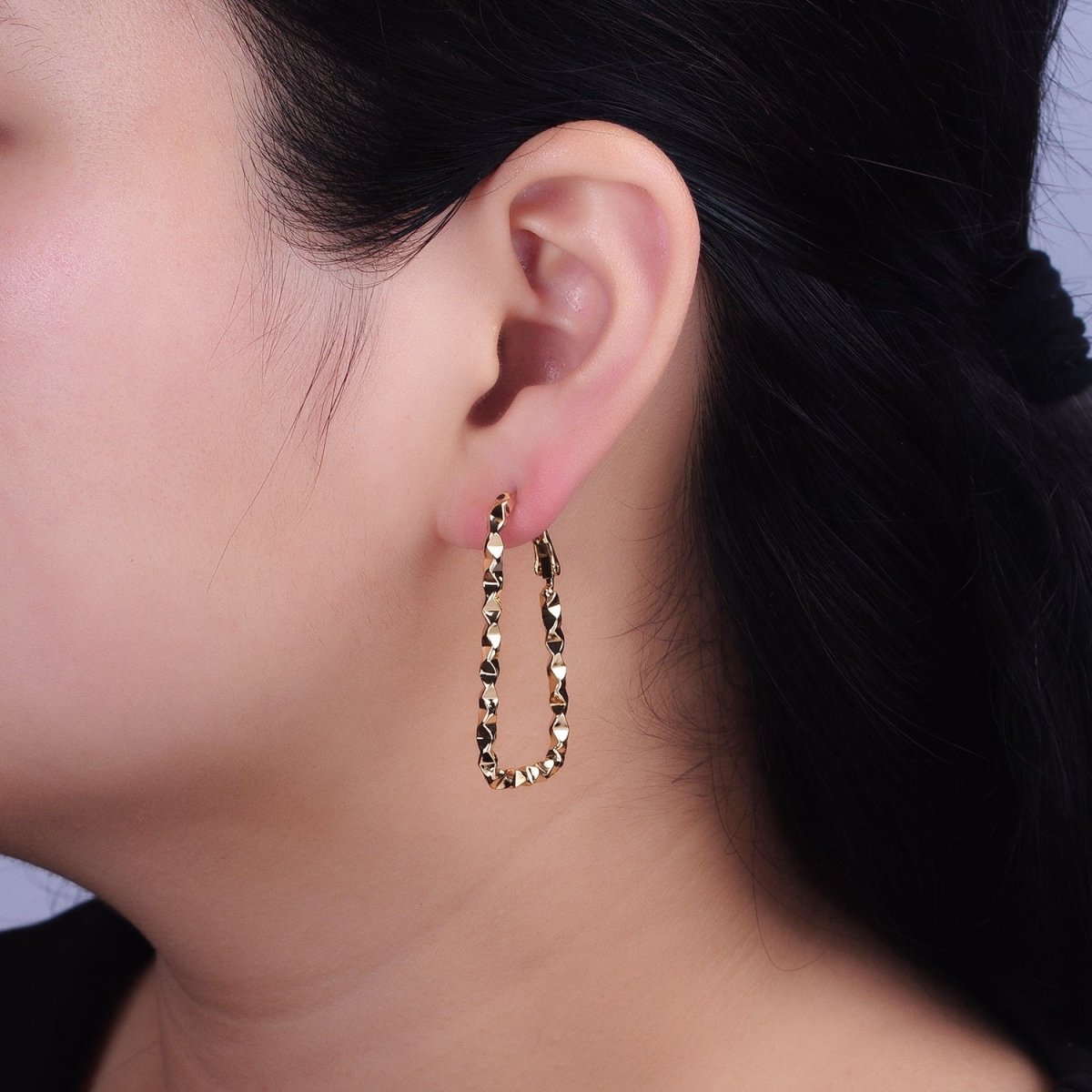 16K Gold Filled U-Shaped 30mm, 40mm Dented Geometric Hinge Hoop Earrings in Gold & Silver | AB143 AB187, AD800 AD801