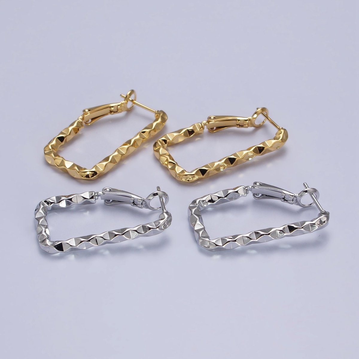 16K Gold Filled U-Shaped 30mm, 40mm Dented Geometric Hinge Hoop Earrings in Gold & Silver | AB143 AB187, AD800 AD801