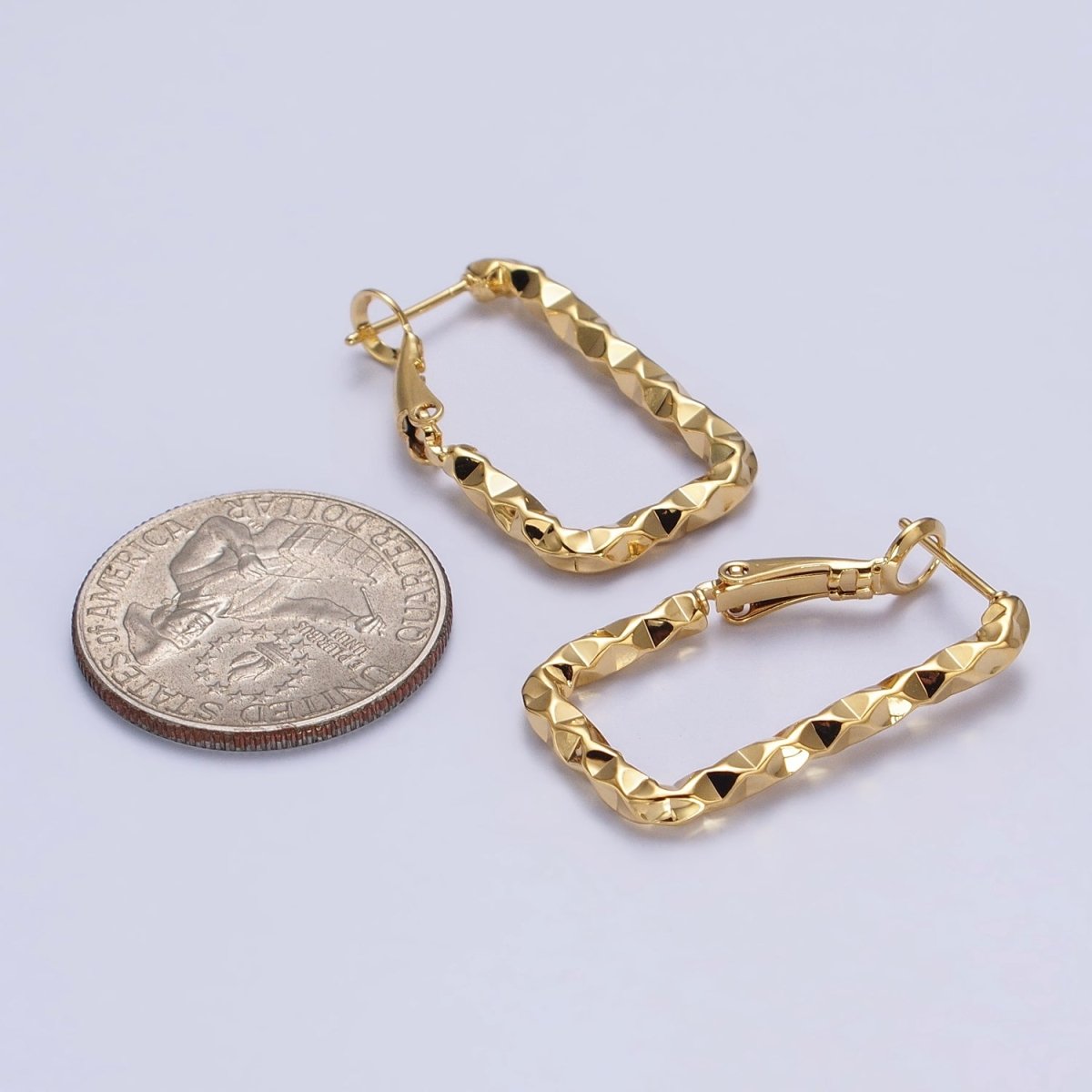 16K Gold Filled U-Shaped 30mm, 40mm Dented Geometric Hinge Hoop Earrings in Gold & Silver | AB143 AB187, AD800 AD801