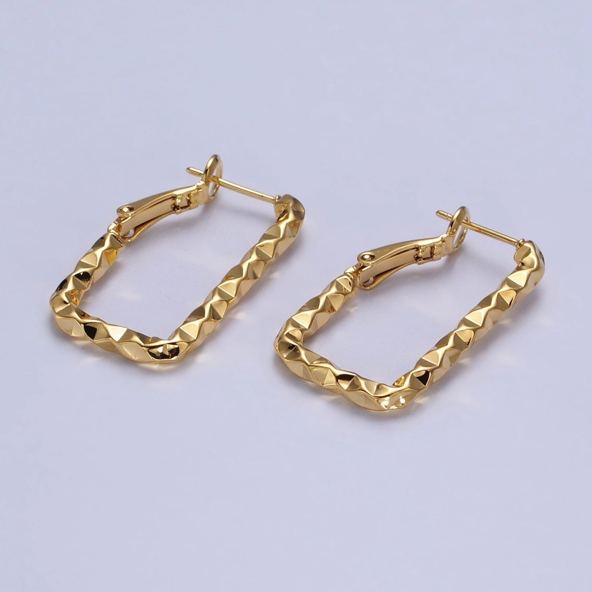 16K Gold Filled U-Shaped 30mm, 40mm Dented Geometric Hinge Hoop Earrings in Gold & Silver | AB143 AB187, AD800 AD801