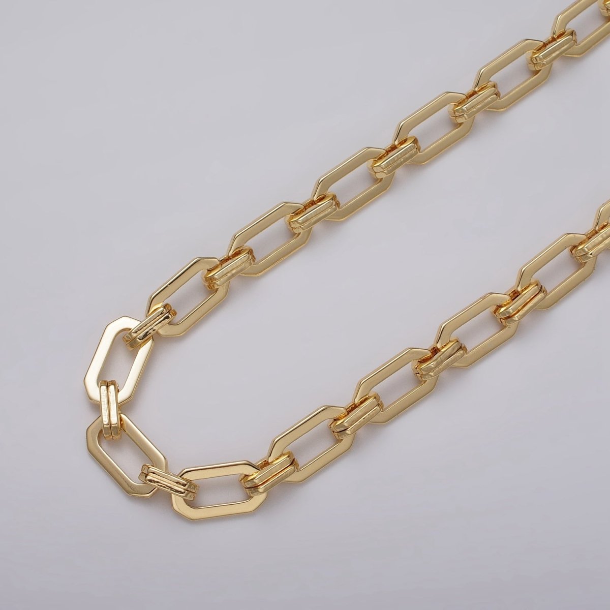 16k Gold Filled Unique PaperClip 9mm Hexagonal Unfinished Chain in Gold & Silver | ROLL-1159 ROLL-1160 Clearance Pricing
