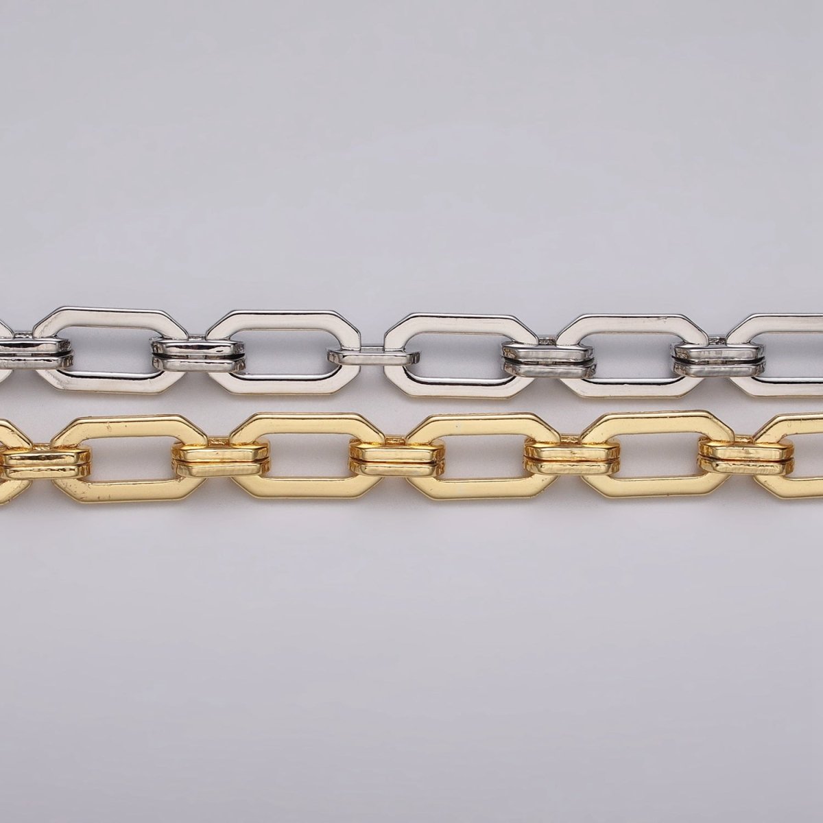 16k Gold Filled Unique PaperClip 9mm Hexagonal Unfinished Chain in Gold & Silver | ROLL-1159 ROLL-1160 Clearance Pricing