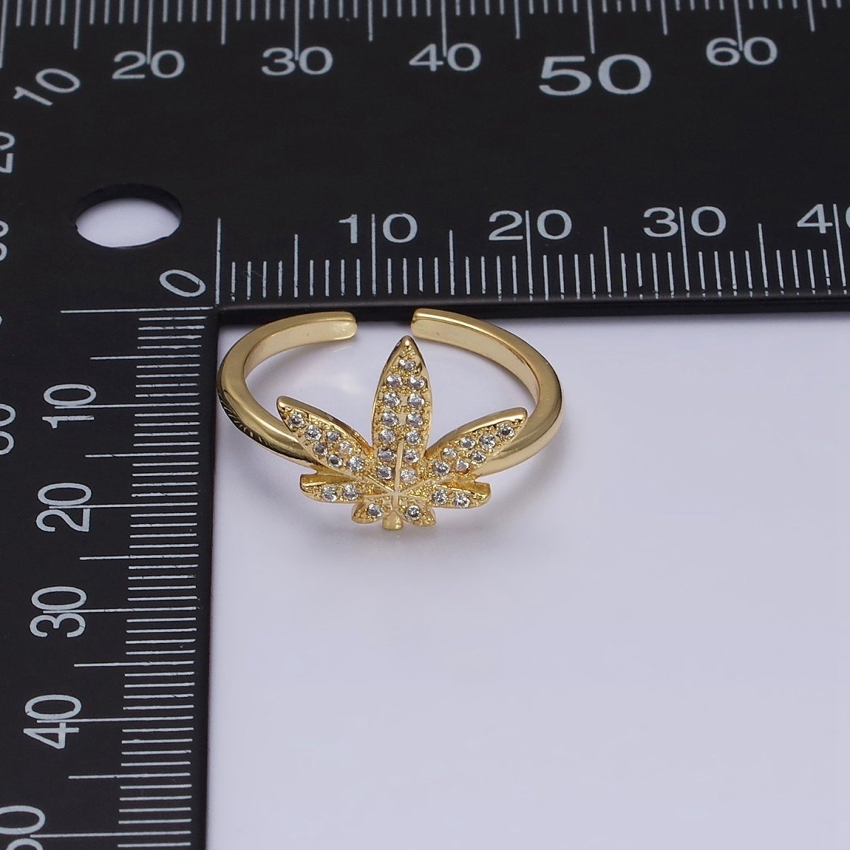 16K Gold Filled Weed Plant Micro Paved CZ Adjustable Ring in Gold & Silver | O-1613 O-1614