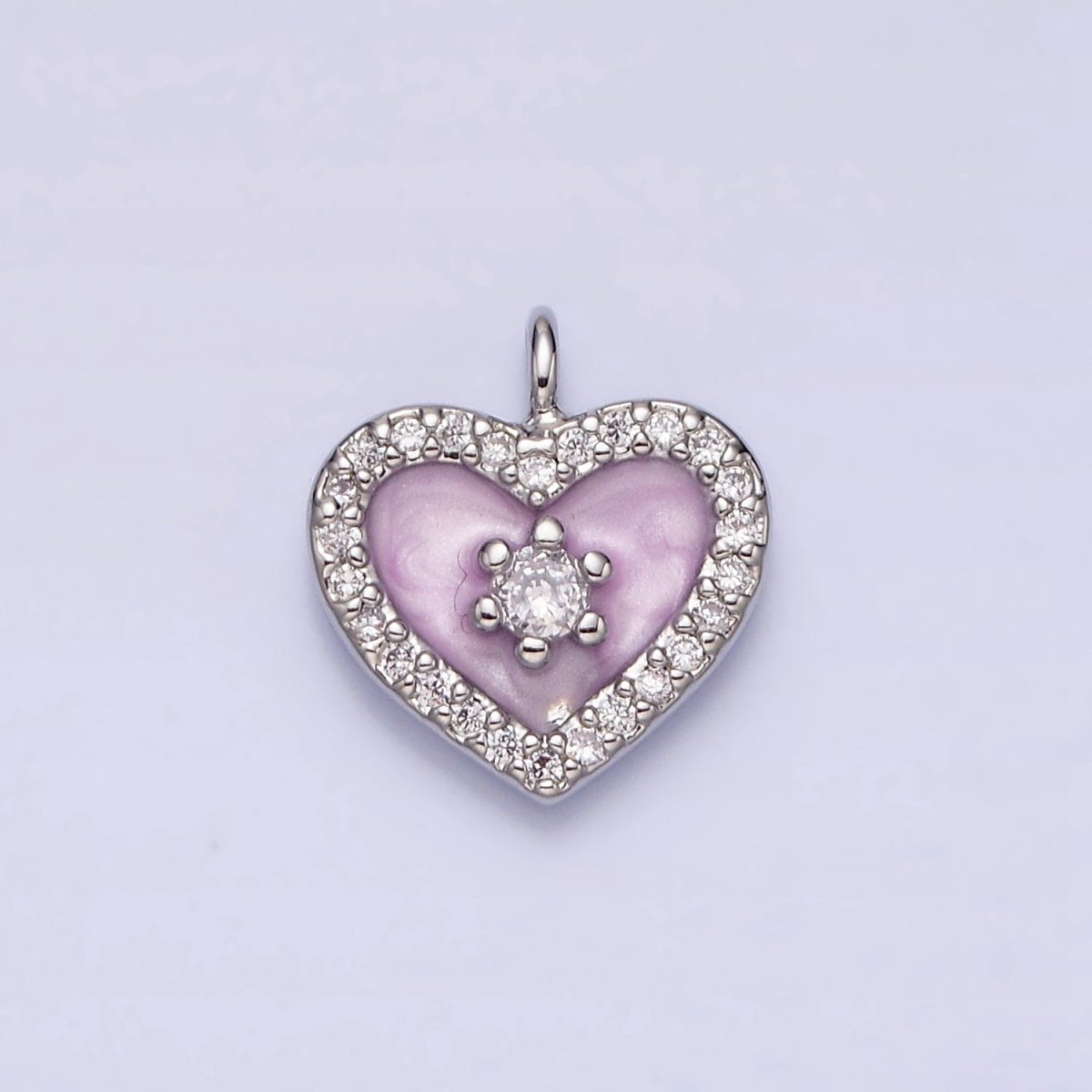16K Gold Filled White, Black, Pink Enamel Micro Paved CZ Heart Charm in Gold & Silver | AC1300 - AC1305