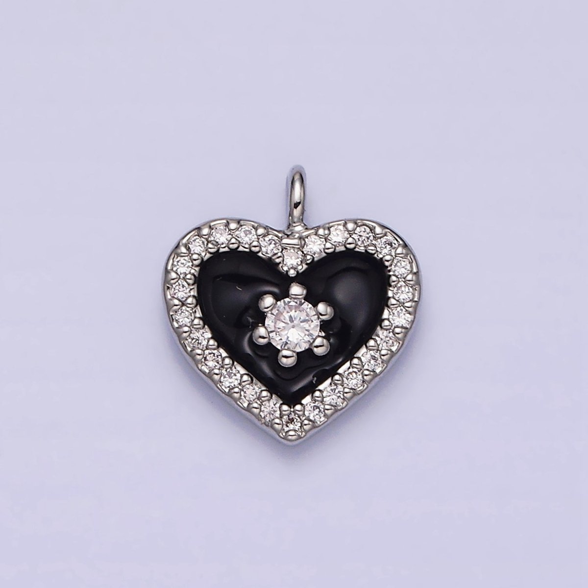 16K Gold Filled White, Black, Pink Enamel Micro Paved CZ Heart Charm in Gold & Silver | AC1300 - AC1305