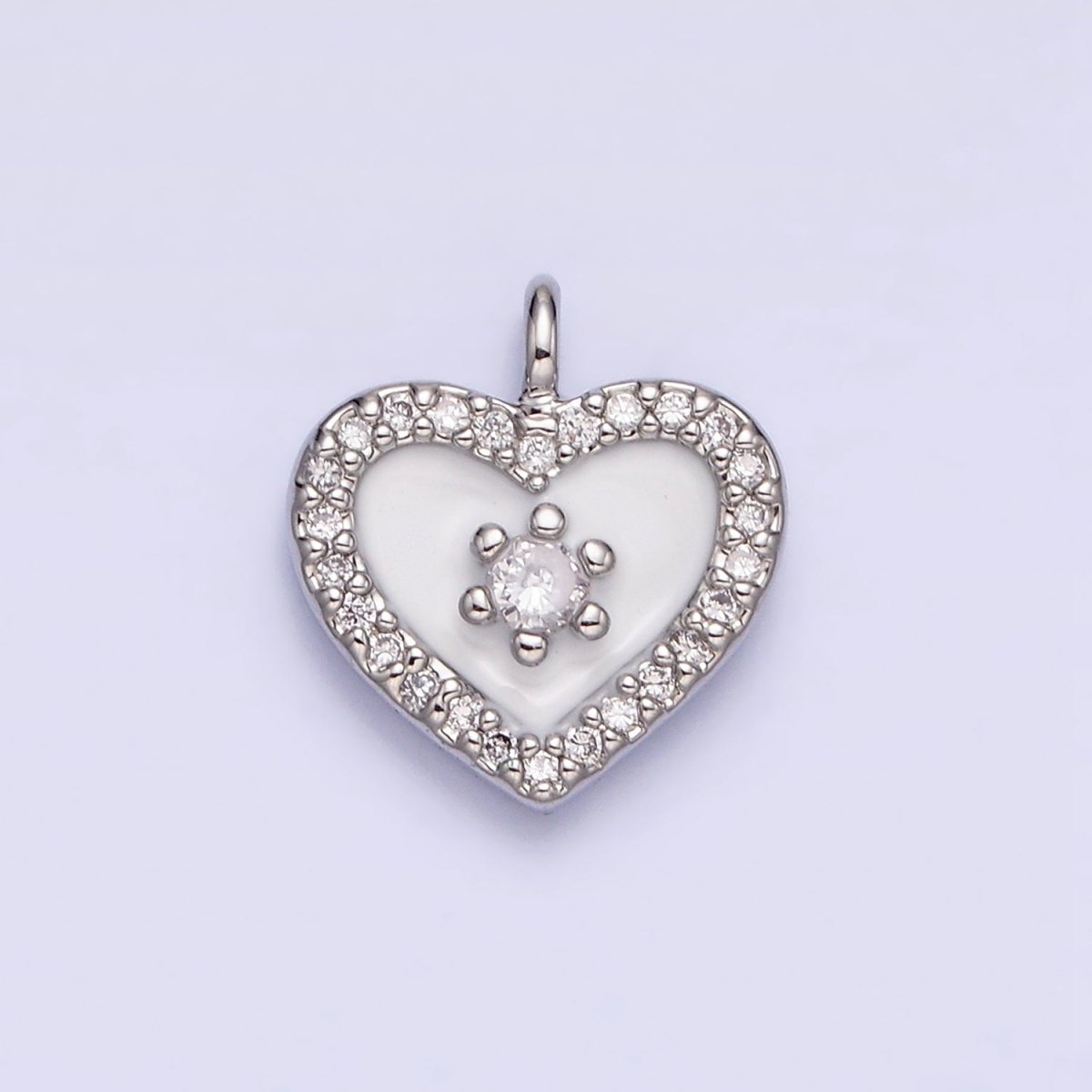 16K Gold Filled White, Black, Pink Enamel Micro Paved CZ Heart Charm in Gold & Silver | AC1300 - AC1305