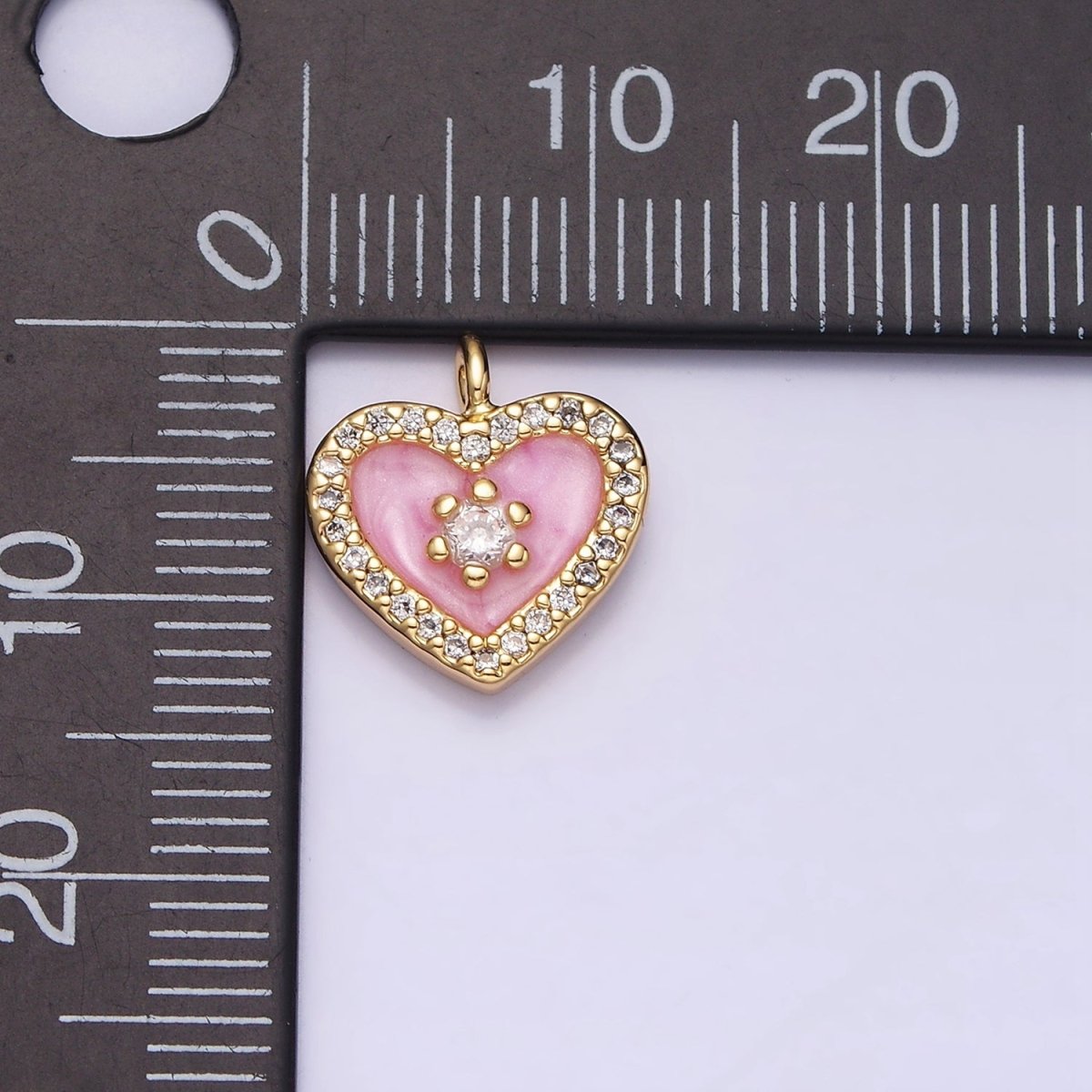 16K Gold Filled White, Black, Pink Enamel Micro Paved CZ Heart Charm in Gold & Silver | AC1300 - AC1305