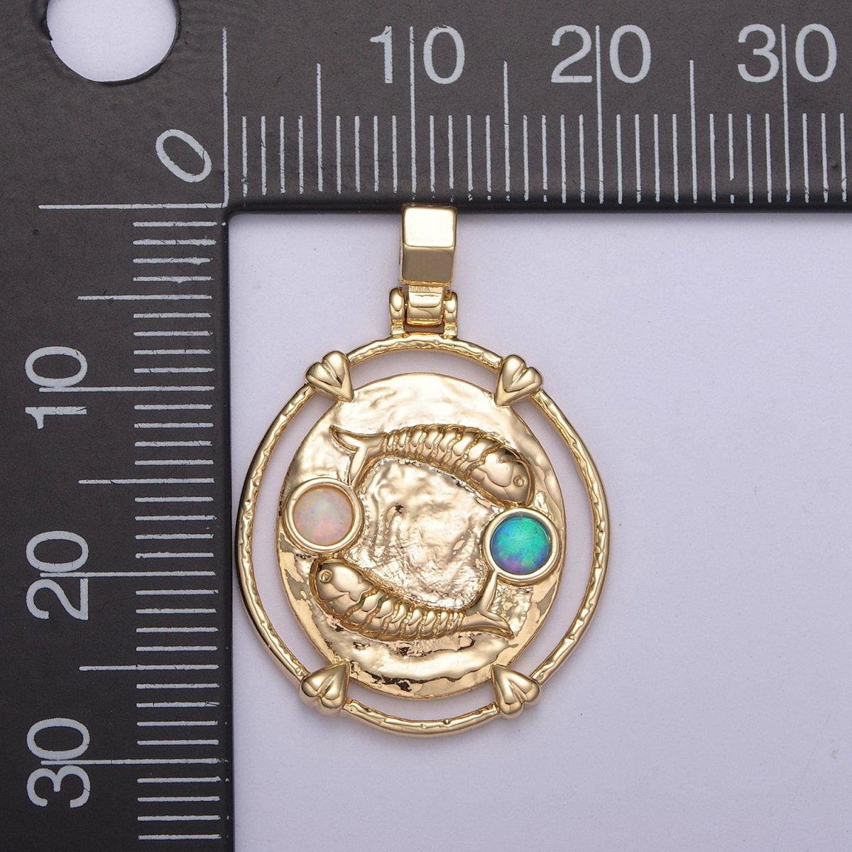 16K Gold Filled White Opal Zodiac Horoscope Heart Edge  Oval Medallion Pendant | A-A1869-A-A1874