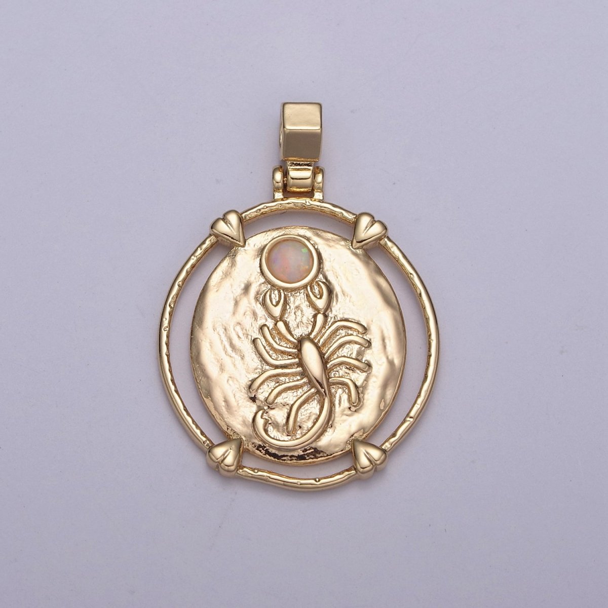 16K Gold Filled White Opal Zodiac Horoscope Heart Edge  Oval Medallion Pendant | A-A1869-A-A1874