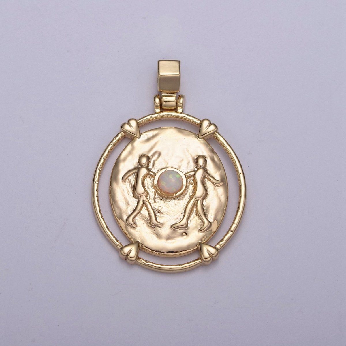 16K Gold Filled White Opal Zodiac Horoscope Heart Edge  Oval Medallion Pendant | A-A1869-A-A1874