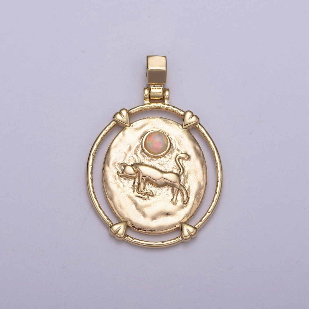 16K Gold Filled White Opal Zodiac Horoscope Heart Edge  Oval Medallion Pendant | A-A1869-A-A1874