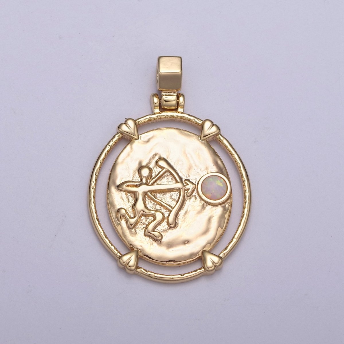 16K Gold Filled White Opal Zodiac Horoscope Heart Edge  Oval Medallion Pendant | A-A1869-A-A1874