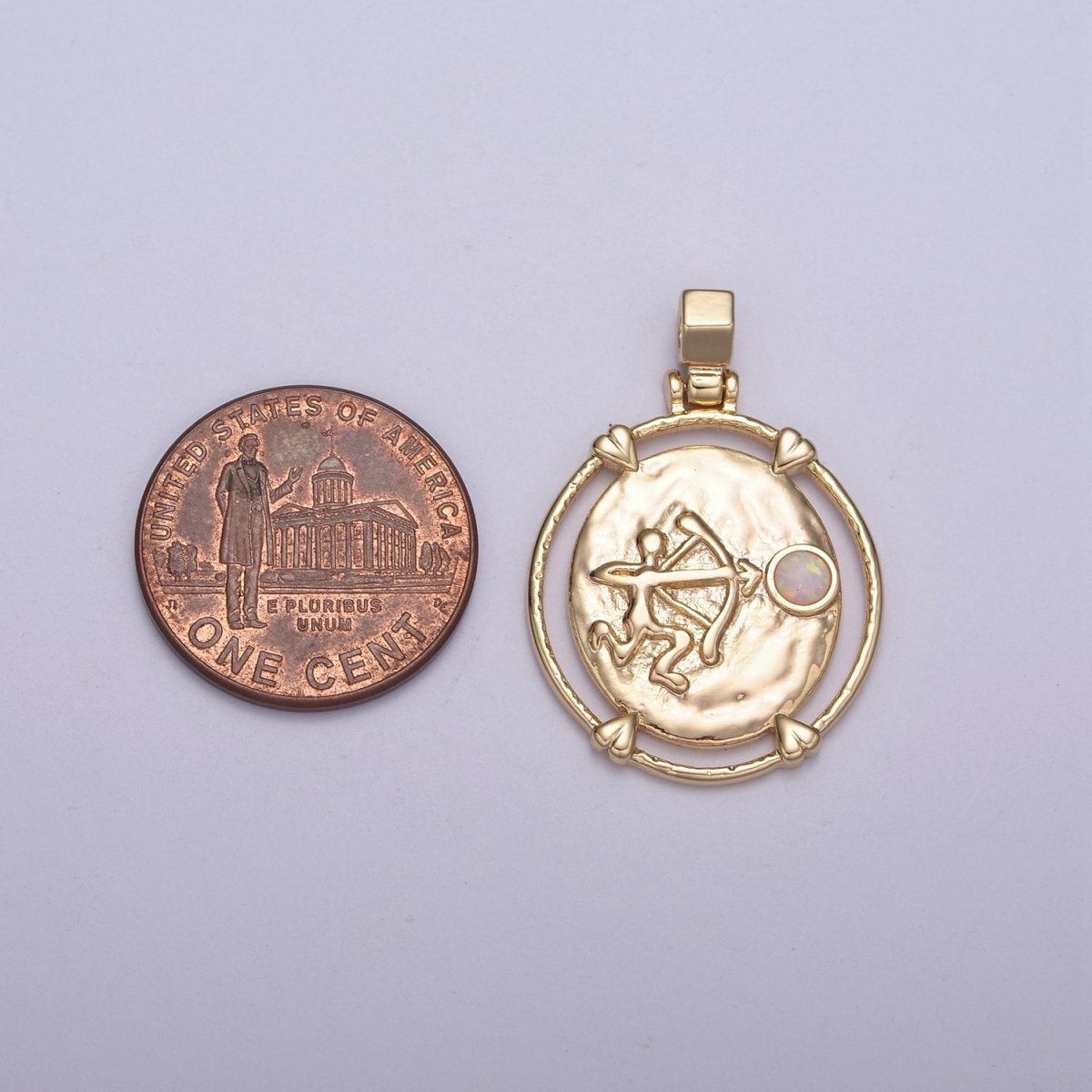 16K Gold Filled White Opal Zodiac Horoscope Heart Edge  Oval Medallion Pendant | A-A1869-A-A1874