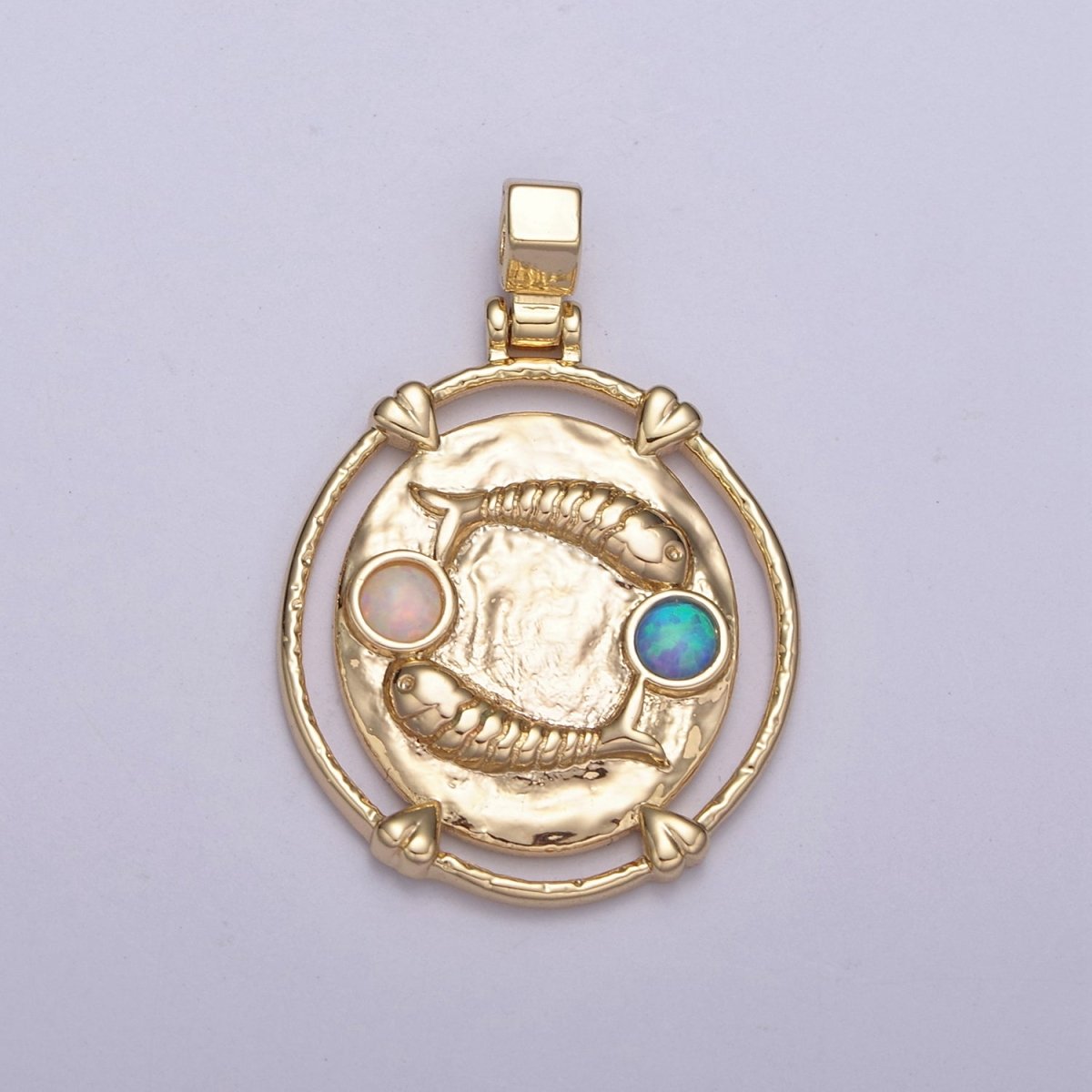 16K Gold Filled White Opal Zodiac Horoscope Heart Edge  Oval Medallion Pendant | A-A1869-A-A1874