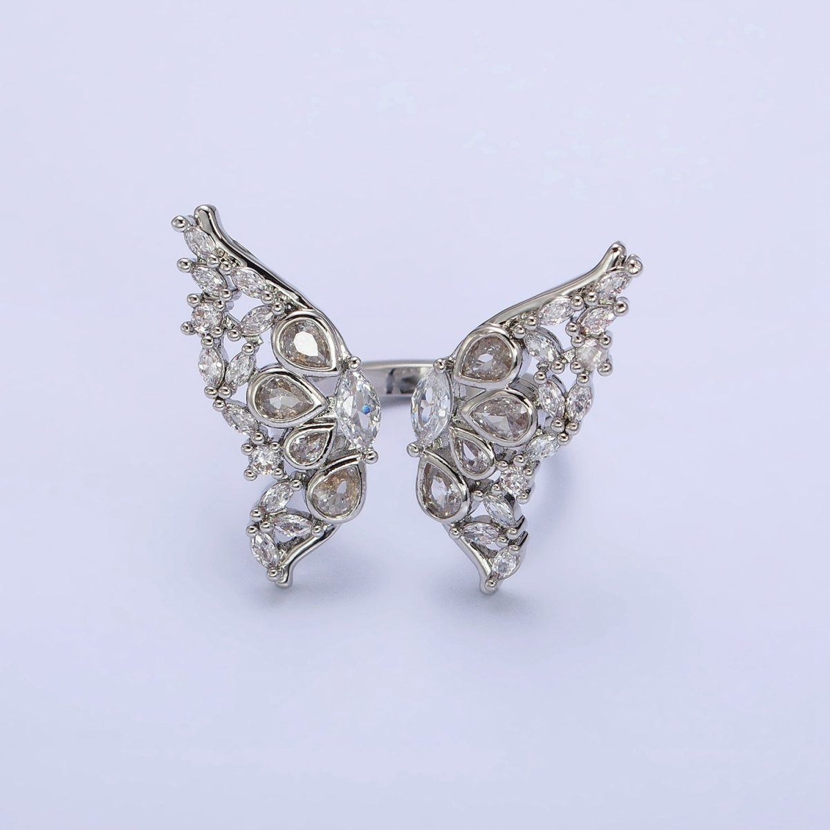 16K Gold Filled Wings Butterfly Mariposa Teardrop Marquise Open Ring in Gold & Silver | O-1563 O-1564